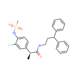 C[C@H](C(=O)NCCC(c1ccccc1)c1ccccc1)c1ccc(NS(C)(=O)=O)c(F)c1 ZINC000073221798