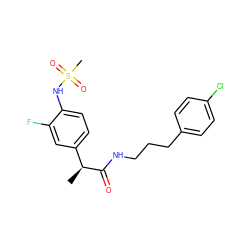 C[C@H](C(=O)NCCCc1ccc(Cl)cc1)c1ccc(NS(C)(=O)=O)c(F)c1 ZINC000034451670