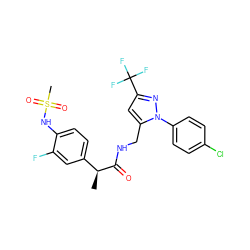 C[C@H](C(=O)NCc1cc(C(F)(F)F)nn1-c1ccc(Cl)cc1)c1ccc(NS(C)(=O)=O)c(F)c1 ZINC000113486554