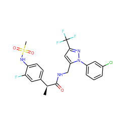 C[C@H](C(=O)NCc1cc(C(F)(F)F)nn1-c1cccc(Cl)c1)c1ccc(NS(C)(=O)=O)c(F)c1 ZINC000113487877