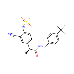 C[C@H](C(=O)NCc1ccc(C(C)(C)C)cc1)c1ccc(NS(C)(=O)=O)c(C#N)c1 ZINC000084653173