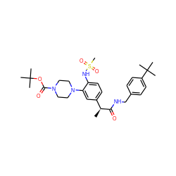 C[C@H](C(=O)NCc1ccc(C(C)(C)C)cc1)c1ccc(NS(C)(=O)=O)c(N2CCN(C(=O)OC(C)(C)C)CC2)c1 ZINC000084705735