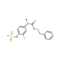 C[C@H](C(=O)NOCc1ccccc1)c1ccc(NS(C)(=O)=O)c(F)c1 ZINC000036408076