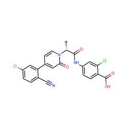 C[C@H](C(=O)Nc1ccc(C(=O)O)c(Cl)c1)n1ccc(-c2cc(Cl)ccc2C#N)cc1=O ZINC001772654614