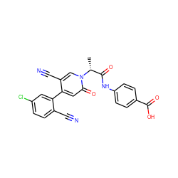 C[C@H](C(=O)Nc1ccc(C(=O)O)cc1)n1cc(C#N)c(-c2cc(Cl)ccc2C#N)cc1=O ZINC001772610540