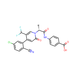 C[C@H](C(=O)Nc1ccc(C(=O)O)cc1)n1cc(C(F)F)c(-c2cc(Cl)ccc2C#N)cc1=O ZINC001772623388