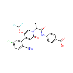 C[C@H](C(=O)Nc1ccc(C(=O)O)cc1)n1cc(OC(F)F)c(-c2cc(Cl)ccc2C#N)cc1=O ZINC001772587543