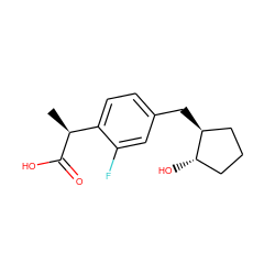 C[C@H](C(=O)O)c1ccc(C[C@H]2CCC[C@@H]2O)cc1F ZINC000064447912