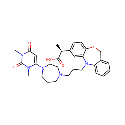 C[C@H](C(=O)O)c1ccc2c(c1)N(CCCN1CCCN(c3cc(=O)n(C)c(=O)n3C)CC1)c1ccccc1CO2 ZINC000071297042