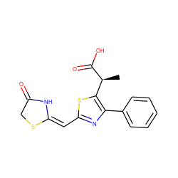 C[C@H](C(=O)O)c1sc(/C=C2\NC(=O)CS2)nc1-c1ccccc1 ZINC000095604950