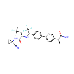 C[C@H](C(N)=O)c1ccc(-c2ccc([C@H](N[C@@H](CC(C)(C)F)C(=O)NC3(C#N)CC3)C(F)(F)F)cc2)cc1 ZINC000036412018