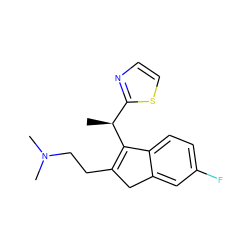 C[C@H](C1=C(CCN(C)C)Cc2cc(F)ccc21)c1nccs1 ZINC000049112949