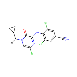 C[C@H](C1CC1)n1cc(Cl)nc(Nc2c(Cl)cc(C#N)cc2Cl)c1=O ZINC000043068953