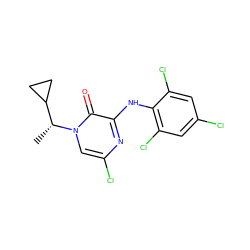 C[C@H](C1CC1)n1cc(Cl)nc(Nc2c(Cl)cc(Cl)cc2Cl)c1=O ZINC000042922896