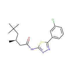 C[C@H](CC(=O)Nc1nnc(-c2cccc(Cl)c2)s1)CC(C)(C)C ZINC001772651359