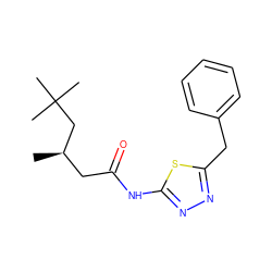 C[C@H](CC(=O)Nc1nnc(Cc2ccccc2)s1)CC(C)(C)C ZINC001278575126