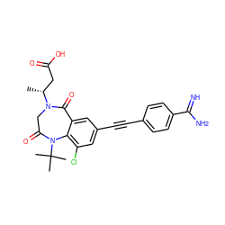 C[C@H](CC(=O)O)N1CC(=O)N(C(C)(C)C)c2c(Cl)cc(C#Cc3ccc(C(=N)N)cc3)cc2C1=O ZINC000013761185