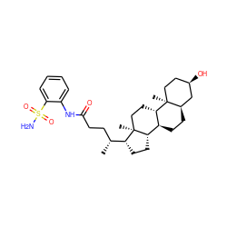 C[C@H](CCC(=O)Nc1ccccc1S(N)(=O)=O)[C@H]1CC[C@H]2[C@@H]3CC[C@@H]4C[C@H](O)CC[C@]4(C)[C@H]3CC[C@@]21C ZINC000029335702