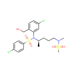 C[C@H](CCCN(C)S(C)(=O)=O)N(c1cc(Cl)ccc1CO)S(=O)(=O)c1ccc(Cl)cc1 ZINC000028976034