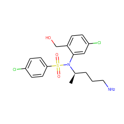 C[C@H](CCCN)N(c1cc(Cl)ccc1CO)S(=O)(=O)c1ccc(Cl)cc1 ZINC000028978083