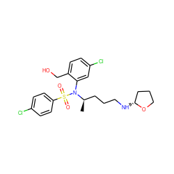 C[C@H](CCCN[C@@H]1CCCO1)N(c1cc(Cl)ccc1CO)S(=O)(=O)c1ccc(Cl)cc1 ZINC000028978166