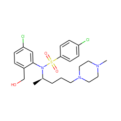 C[C@H](CCCN1CCN(C)CC1)N(c1cc(Cl)ccc1CO)S(=O)(=O)c1ccc(Cl)cc1 ZINC000028978203