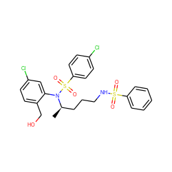 C[C@H](CCCNS(=O)(=O)c1ccccc1)N(c1cc(Cl)ccc1CO)S(=O)(=O)c1ccc(Cl)cc1 ZINC000028978059