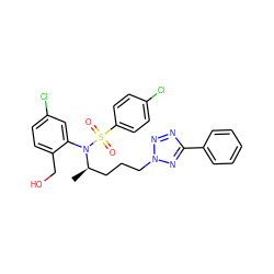 C[C@H](CCCn1nnc(-c2ccccc2)n1)N(c1cc(Cl)ccc1CO)S(=O)(=O)c1ccc(Cl)cc1 ZINC000028978319