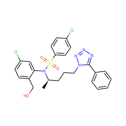 C[C@H](CCCn1nnnc1-c1ccccc1)N(c1cc(Cl)ccc1CO)S(=O)(=O)c1ccc(Cl)cc1 ZINC000028978334