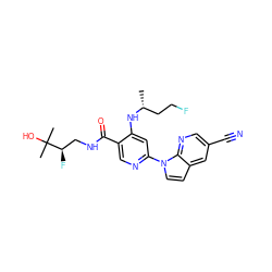 C[C@H](CCF)Nc1cc(-n2ccc3cc(C#N)cnc32)ncc1C(=O)NC[C@@H](F)C(C)(C)O ZINC001772581074