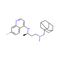 C[C@H](CCN(C)CC12CC3CC(CC(C3)C1)C2)Nc1ccnc2cc(Cl)ccc12 ZINC001772594117