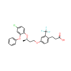 C[C@H](CCOc1ccc(CCC(=O)O)c(C(F)(F)F)c1)Oc1ccc(Cl)cc1Oc1ccccc1 ZINC000034717700