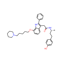 C[C@H](CCc1ccc(O)cc1)NC(=O)Cc1c(-c2ccccc2)[nH]c2c(OCCCCCN3CCCCC3)cccc12 ZINC000028892312