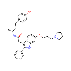 C[C@H](CCc1ccc(O)cc1)NC(=O)Cc1c(-c2ccccc2)[nH]c2cc(OCCCN3CCCC3)ccc12 ZINC000028892292