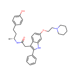 C[C@H](CCc1ccc(O)cc1)NC(=O)Cc1c(-c2ccccc2)[nH]c2cc(OCCN3CCCCC3)ccc12 ZINC000016052186