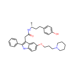 C[C@H](CCc1ccc(O)cc1)NC(=O)Cc1c(-c2ccccc2)[nH]c2ccc(OCCCN3CCCCC3)cc12 ZINC000028892260