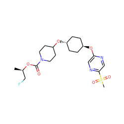 C[C@H](CF)OC(=O)N1CCC(O[C@H]2CC[C@H](Oc3cnc(S(C)(=O)=O)cn3)CC2)CC1 ZINC000473106444