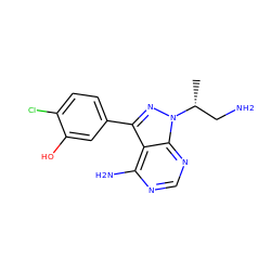 C[C@H](CN)n1nc(-c2ccc(Cl)c(O)c2)c2c(N)ncnc21 ZINC000008581932