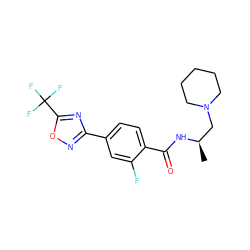 C[C@H](CN1CCCCC1)NC(=O)c1ccc(-c2noc(C(F)(F)F)n2)cc1F ZINC000142923905