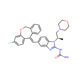 C[C@H](CN1CCOCC1)n1c(NC(N)=O)nc2cc(/C=C3\c4ccccc4COc4cc(F)ccc43)ccc21 ZINC000043206669