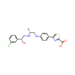 C[C@H](CNc1ccc(-c2csc(C(=O)O)n2)cc1)NC[C@H](O)c1cccc(Cl)c1 ZINC000028948441