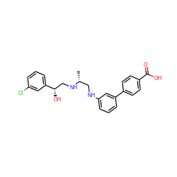 C[C@H](CNc1cccc(-c2ccc(C(=O)O)cc2)c1)NC[C@H](O)c1cccc(Cl)c1 ZINC000013686451