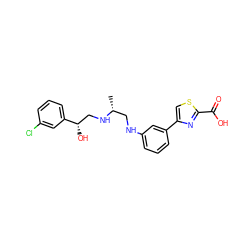 C[C@H](CNc1cccc(-c2csc(C(=O)O)n2)c1)NC[C@H](O)c1cccc(Cl)c1 ZINC000028948443