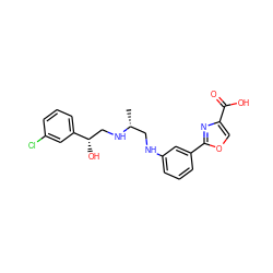 C[C@H](CNc1cccc(-c2nc(C(=O)O)co2)c1)NC[C@H](O)c1cccc(Cl)c1 ZINC000028948435