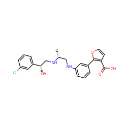 C[C@H](CNc1cccc(-c2occc2C(=O)O)c1)NC[C@H](O)c1cccc(Cl)c1 ZINC000003988150