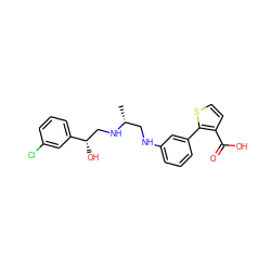 C[C@H](CNc1cccc(-c2sccc2C(=O)O)c1)NC[C@H](O)c1cccc(Cl)c1 ZINC000003988152