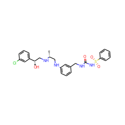 C[C@H](CNc1cccc(CNC(=O)NS(=O)(=O)c2ccccc2)c1)NC[C@H](O)c1cccc(Cl)c1 ZINC000013472205