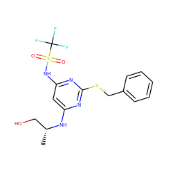 C[C@H](CO)Nc1cc(NS(=O)(=O)C(F)(F)F)nc(SCc2ccccc2)n1 ZINC000113942606