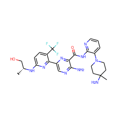 C[C@H](CO)Nc1ccc(C(F)(F)F)c(-c2cnc(N)c(C(=O)Nc3ncccc3N3CCC(C)(N)CC3)n2)n1 ZINC001772631516