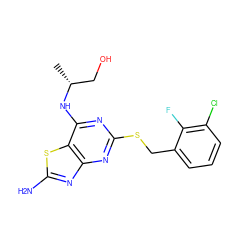 C[C@H](CO)Nc1nc(SCc2cccc(Cl)c2F)nc2nc(N)sc12 ZINC000028820830